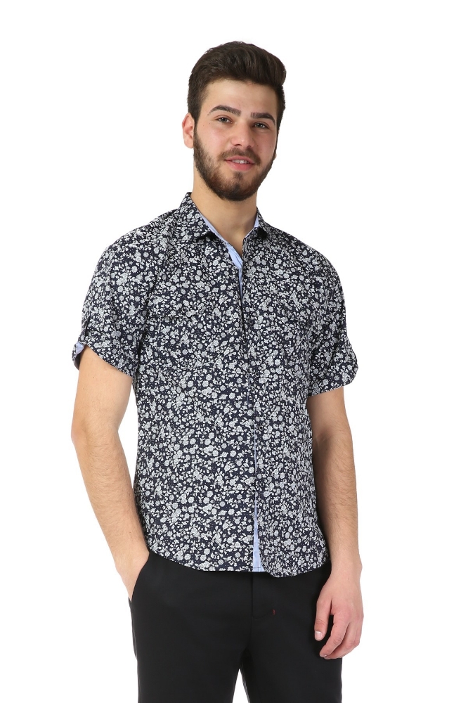 Camasa casual neagra cu imprimeu 8119-1