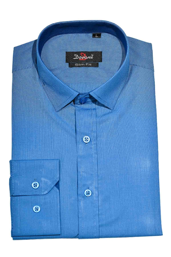 Camasa slim albastra cu dungi 0074-7415 F1