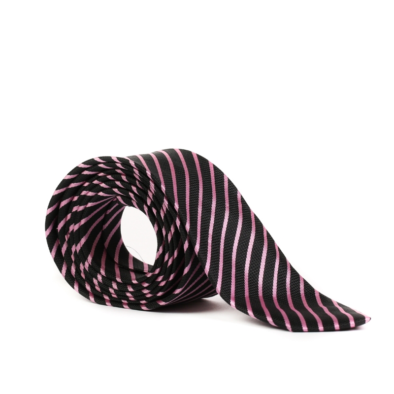 Cravata neagra cu dungi roz F1