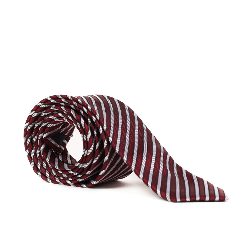 Cravata rosie cu dungi albe si negre F1