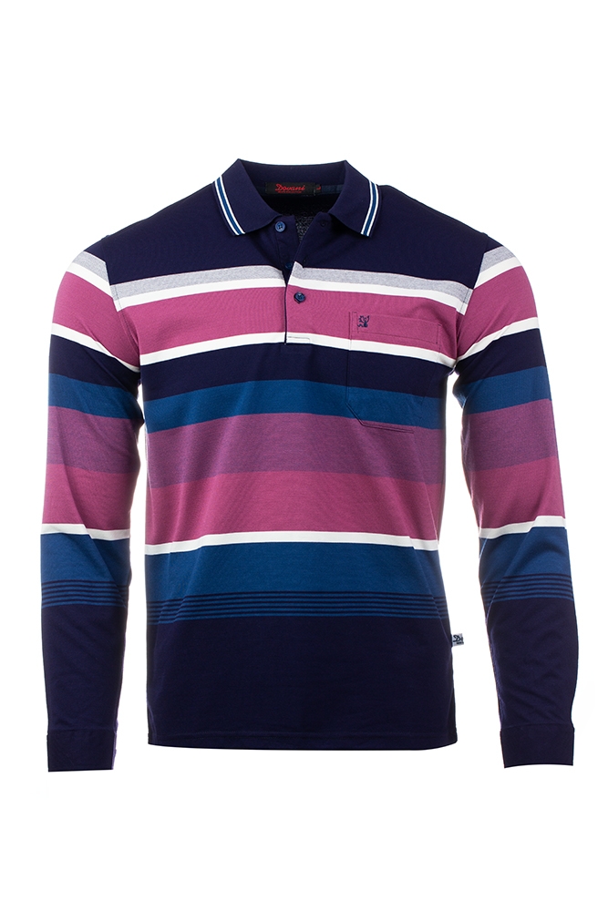 Imagine Tricou maneci lungi bleumarin cu dungi lila si albastre 310-1