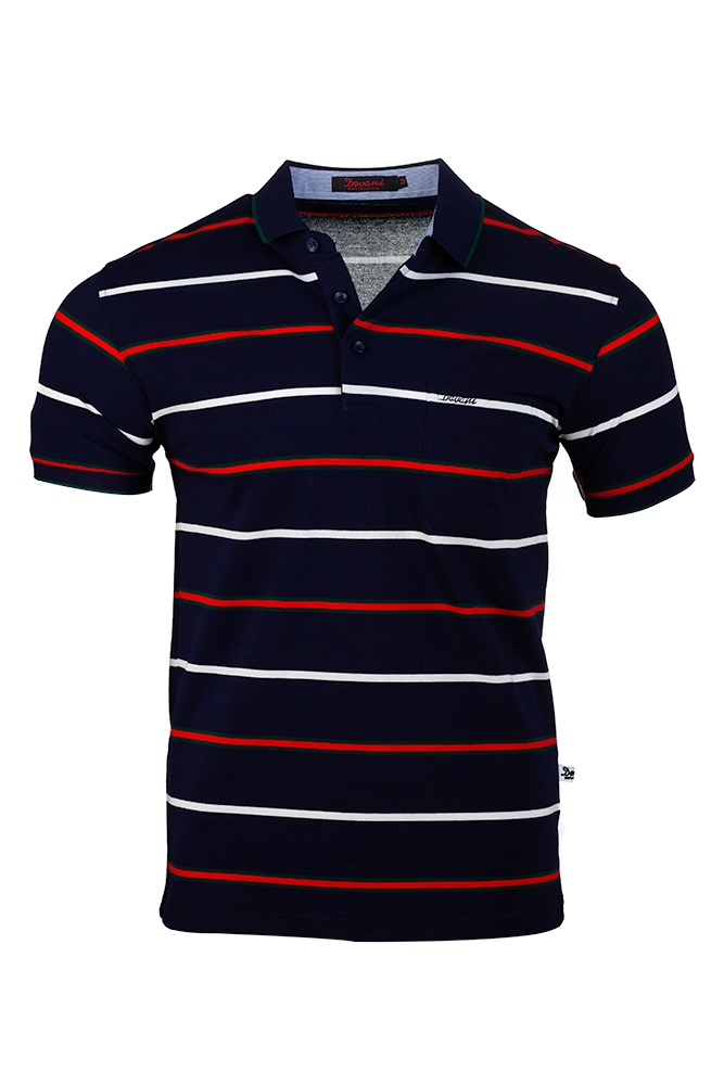 Imagine Tricou bleumarin cu dungi albe si rosii F114-1