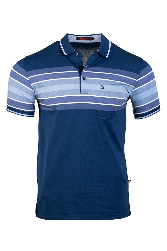 Imagine Tricou gri petrol cu dungi bleu B2114-1