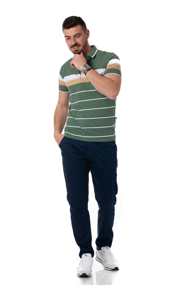 Imagine Tricou verde cu dungi bej 8819-3