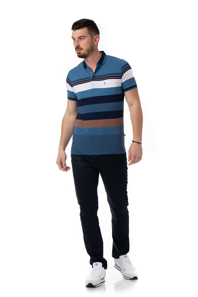 Imagine Tricou albastru cu dungi albe si bleumarin 2035-2