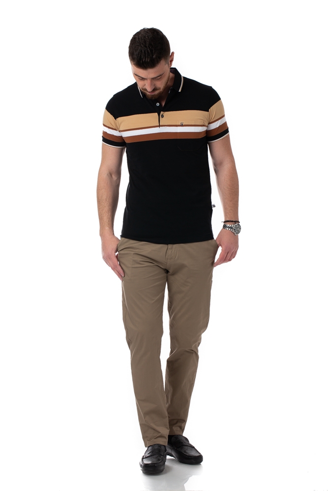 Imagine Tricou negru cu dungi bej si albe JP 36-1