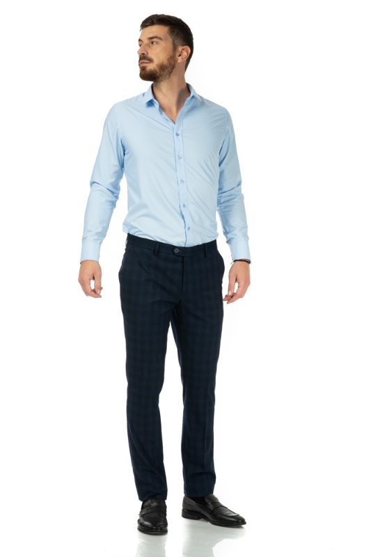 Imagine Pantaloni slim bleumarin in carouri A20565-1