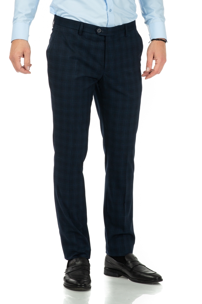 Imagine Pantaloni slim bleumarin in carouri A20565-1