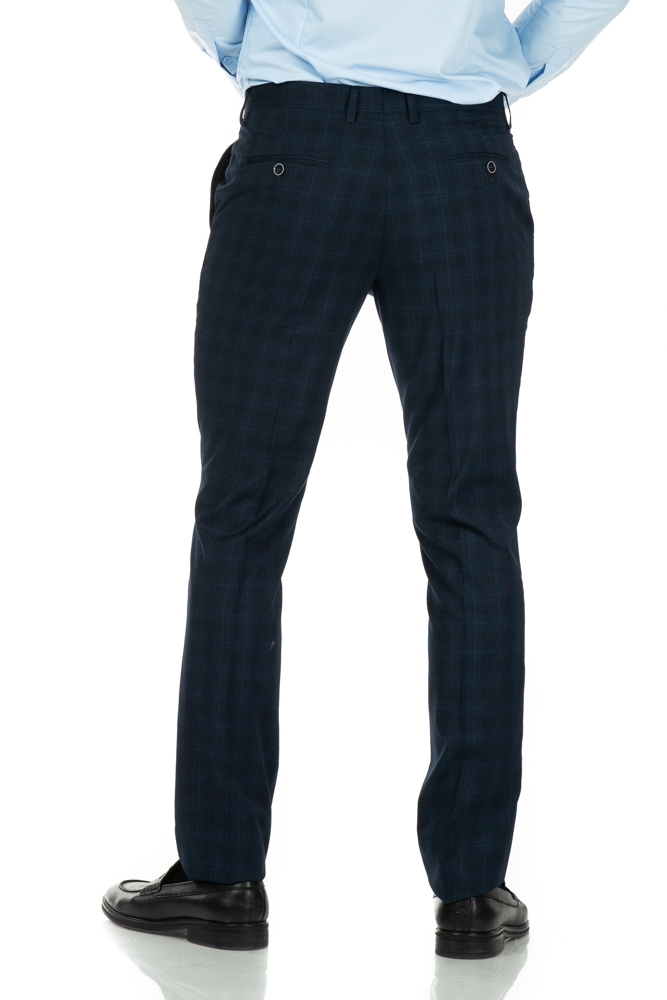 Imagine Pantaloni slim bleumarin in carouri A20565-1