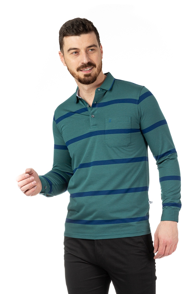 Imagine Tricou verde cu dungi albastre 223-1