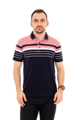 Imagine Tricou bleumarin cu dungi albe si roz pudra WJ001S RED