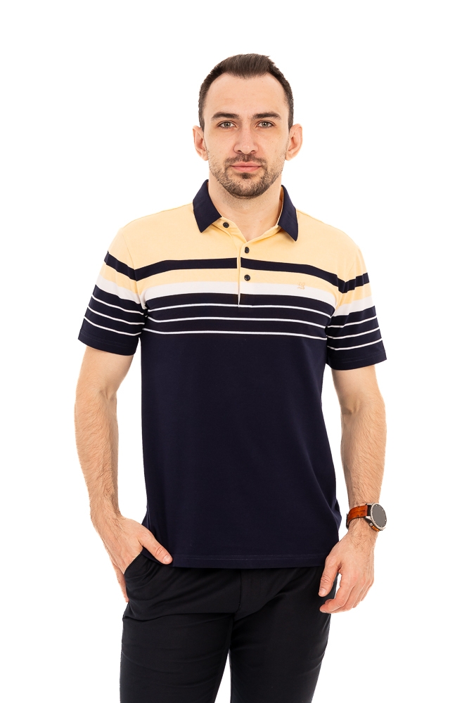 Imagine Tricou bleumarin cu dungi albe si galben auriu WJ001S YELLOW