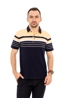 Imagine Tricou bleumarin cu dungi albe si galben auriu WJ001S YELLOW