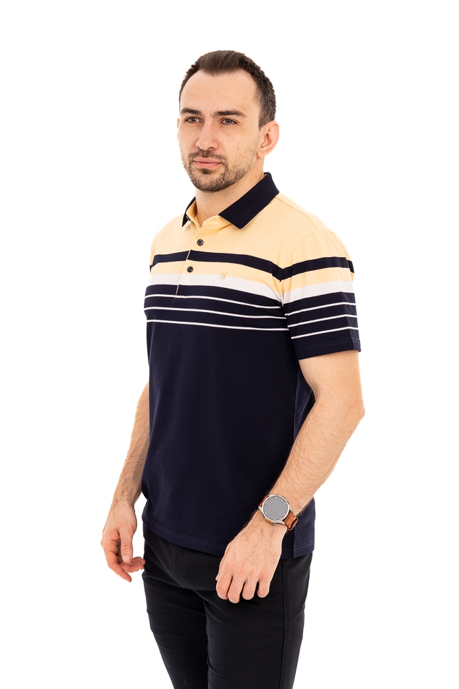 Imagine Tricou bleumarin cu dungi albe si galben auriu WJ001S YELLOW