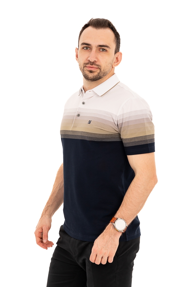 Imagine Tricou bleumarin cu dungi albe gri si verzi WJ002S GREEN