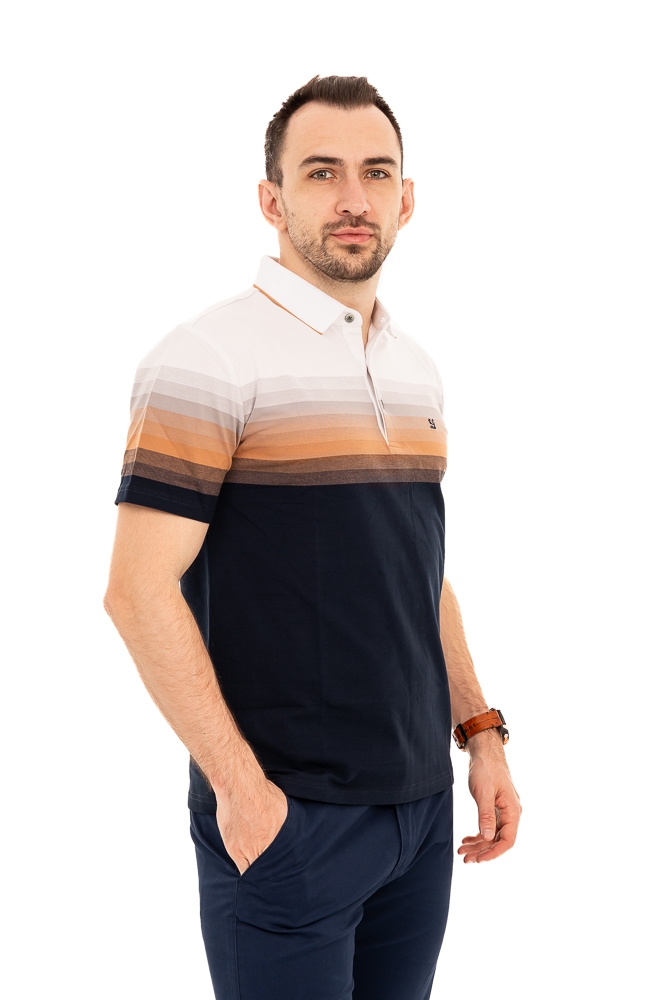 Imagine Tricou bleumarin cu dungi albe maro si gri WJ002S BROWN