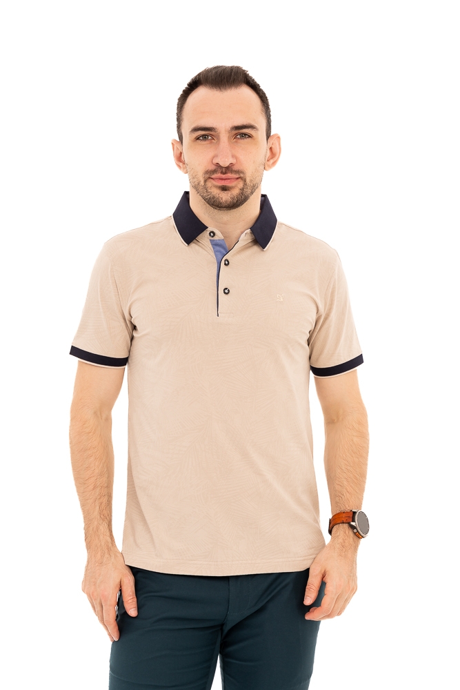 Imagine Tricou crem sampanie cu frunze exotice L2607
