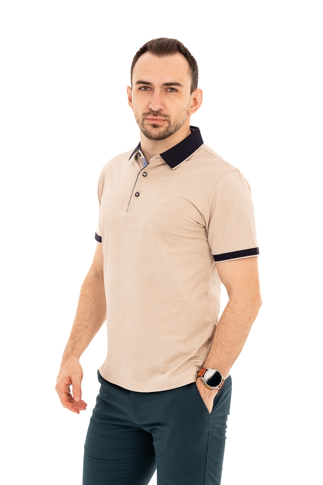 Imagine Tricou crem sampanie cu frunze exotice L2607