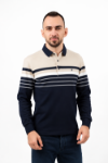 Imagine Tricou bleumarin cu dungi albe si crem GL001L-1