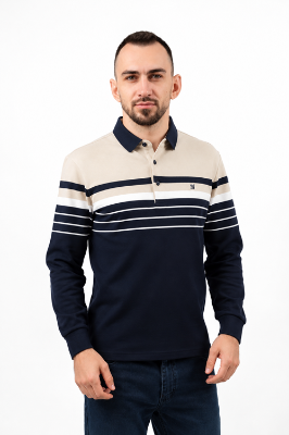 Imagine Tricou bleumarin cu dungi albe si crem GL001L-1