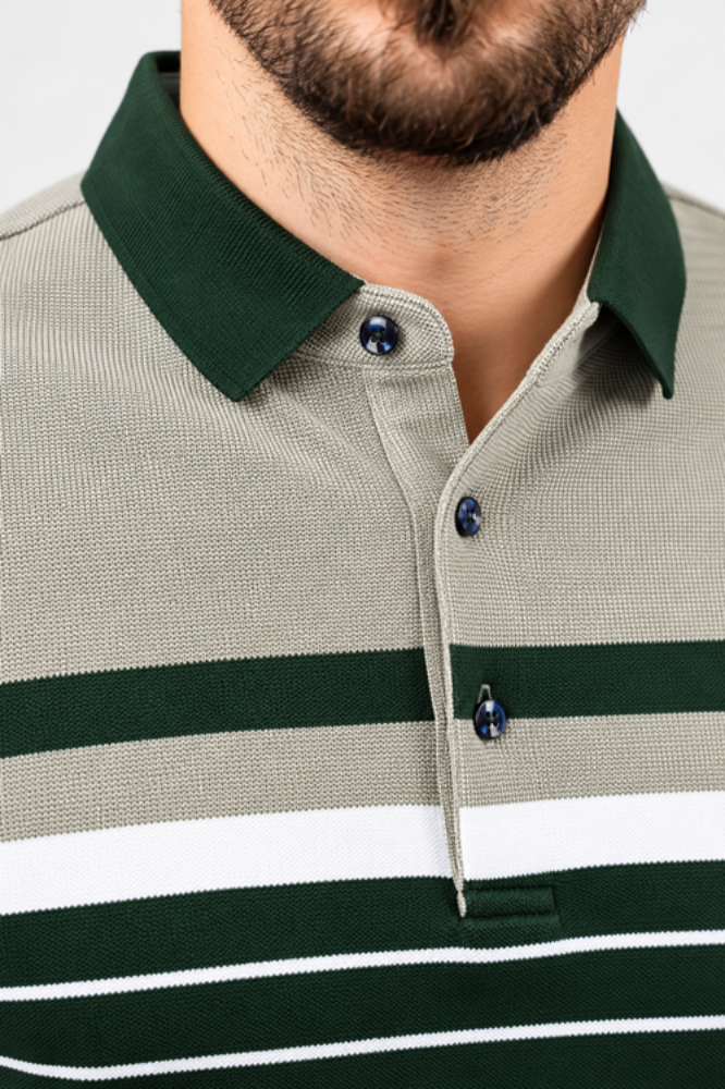 Imagine Tricou verde padure cu dungi albe si verde oliv GL001L-3
