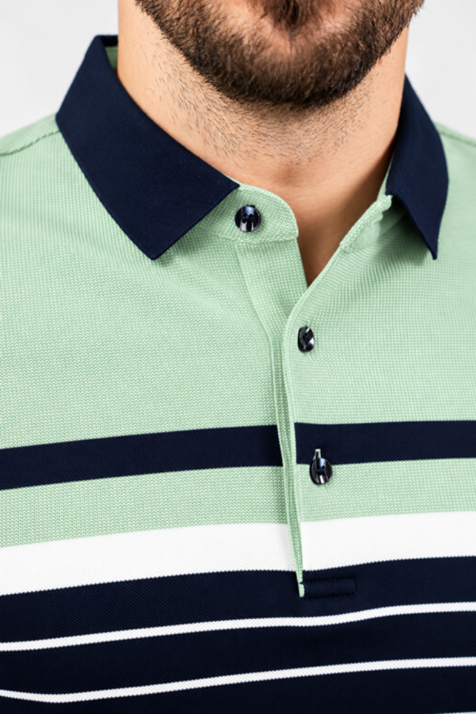 Imagine Tricou bleumarin cu dungi albe si verde jad GL001L-4